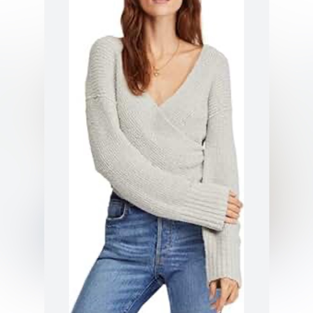 Free People Light Gray Wrap Knit Sweater